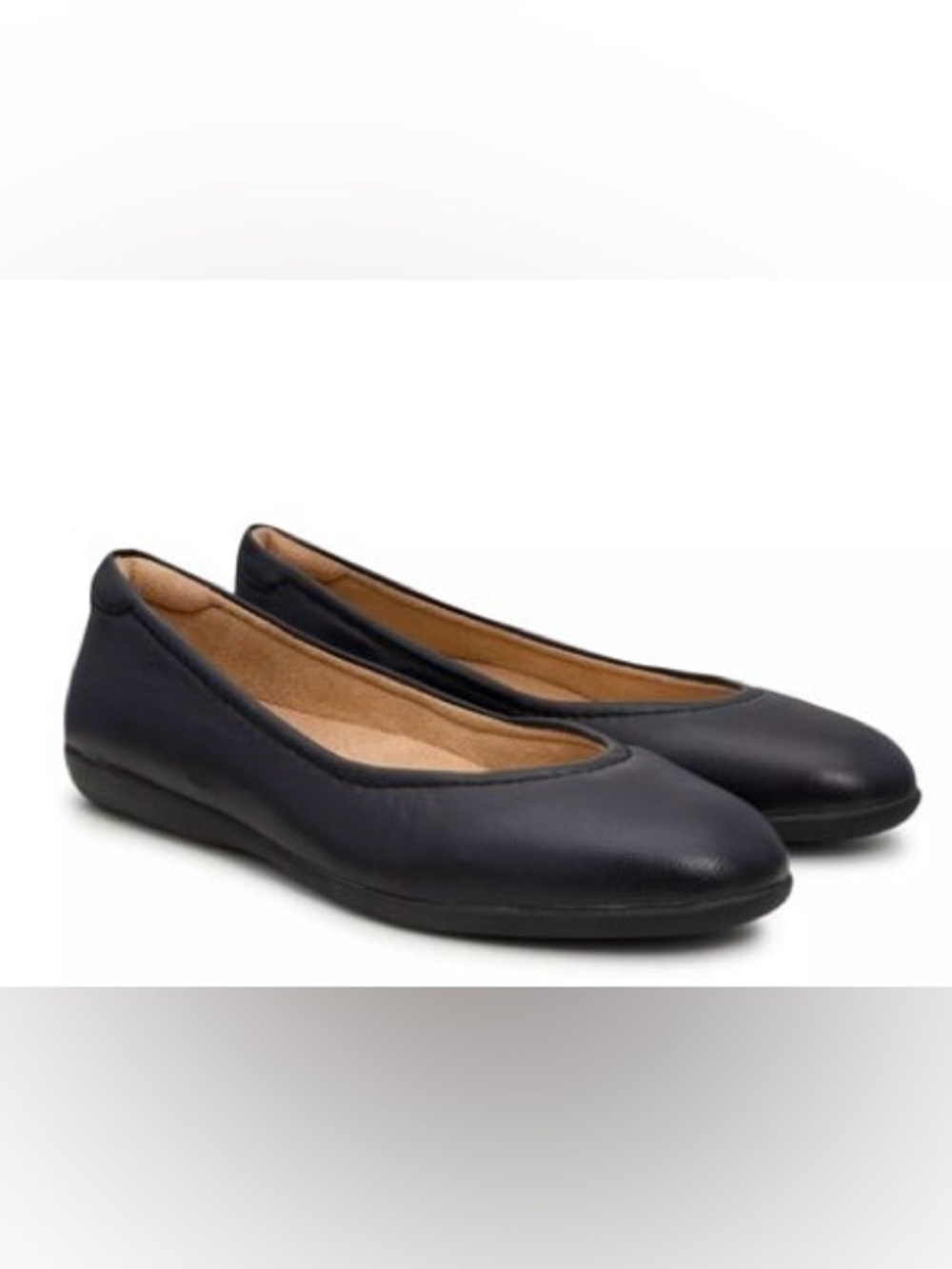 Naturalizer Vivienne Black Leather Wide Width Ballet Flats, Size 7W